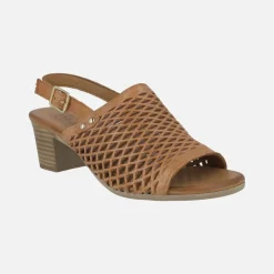 Sandalias de piel con troquelados y tacón medio Elda