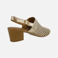 Sandalias de piel con troquelados y tacón medio Elda