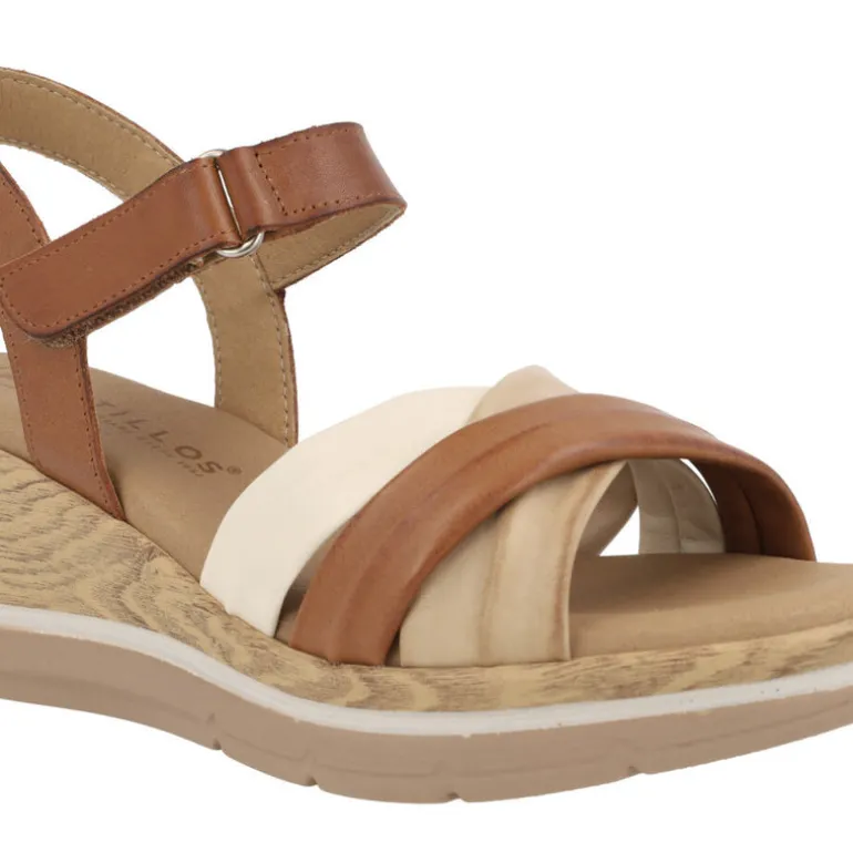 Sandalias de piel en combinado de color con cierre de velcro