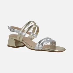 Sandalias de piel metalizadas en combinado oro y plata