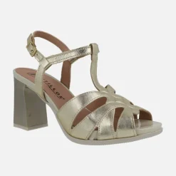 Sandalias de piel metalizada con tacones altos