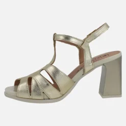Sandalias de piel metalizada con tacones altos
