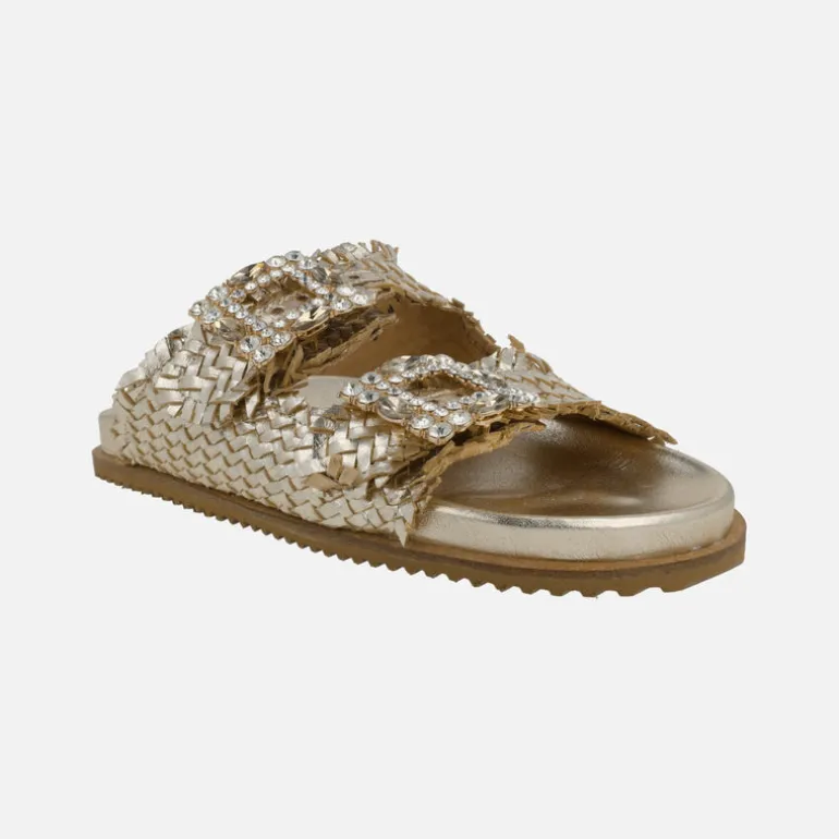 Sandalias de piel trenzada con hebillas joya