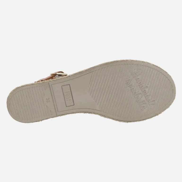 Sandalias de piel troqueladas con piso de esparto