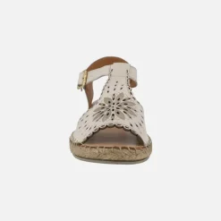 Sandalias de piel troqueladas con piso de esparto