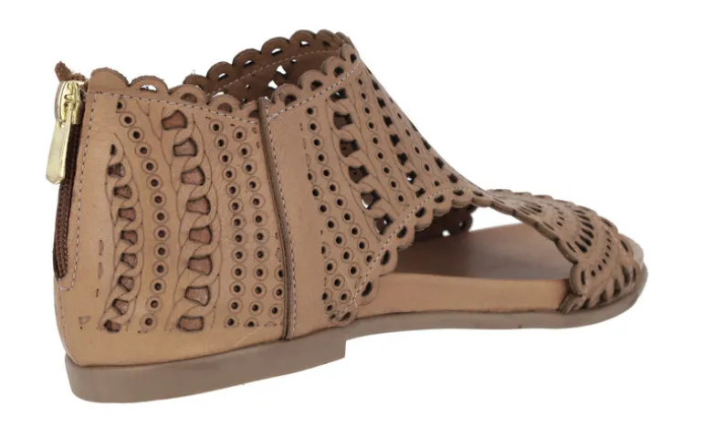 Sandalias de piel troqueladas con cremallera trasera