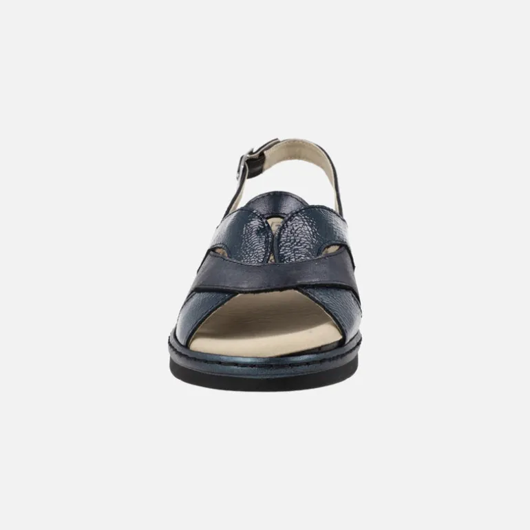 Sandalias de piel y charol azul marino con plantillas extraíbles