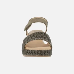 Sandalias de piel y rafia con cierre de velcro