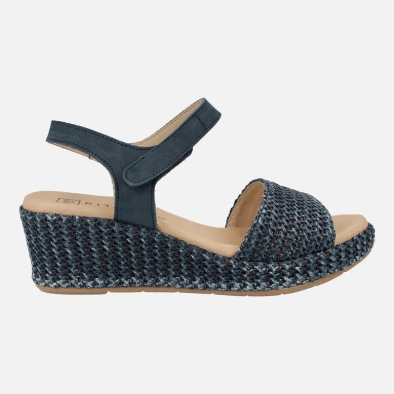Sandalias de piel y rafia con cierre de velcro