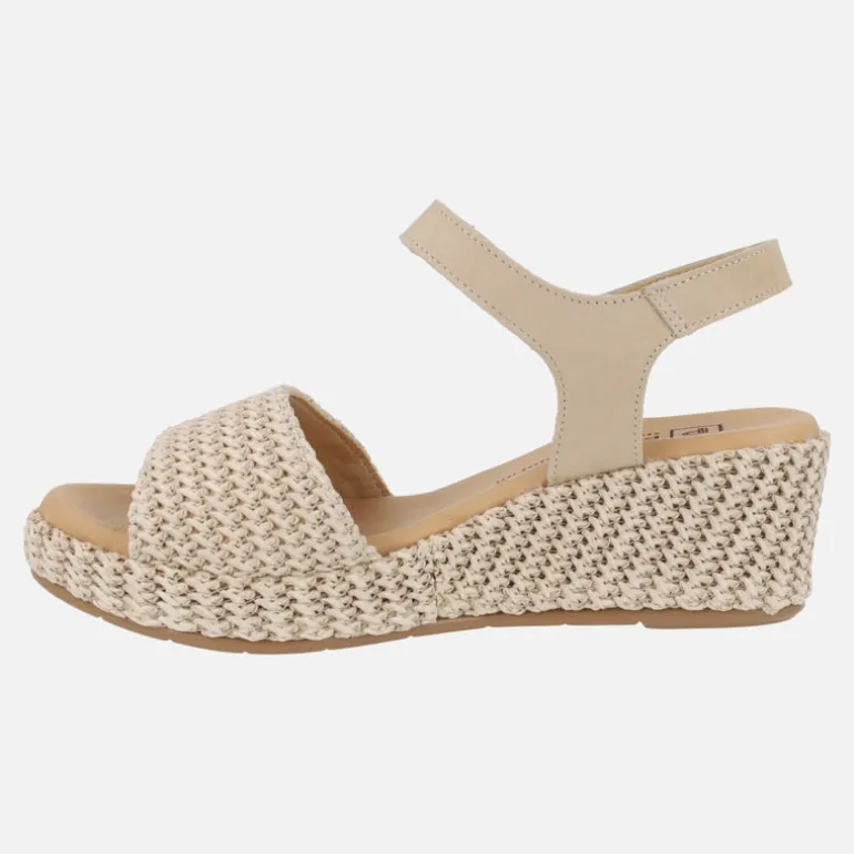 Sandalias de piel y rafia con cierre de velcro