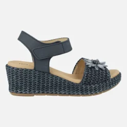 Sandalias de rafia con adorno de flor y cierre de velcro