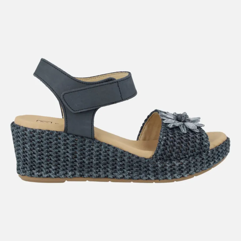 Sandalias de rafia con adorno de flor y cierre de velcro