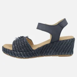Sandalias de rafia con adorno de flor y cierre de velcro