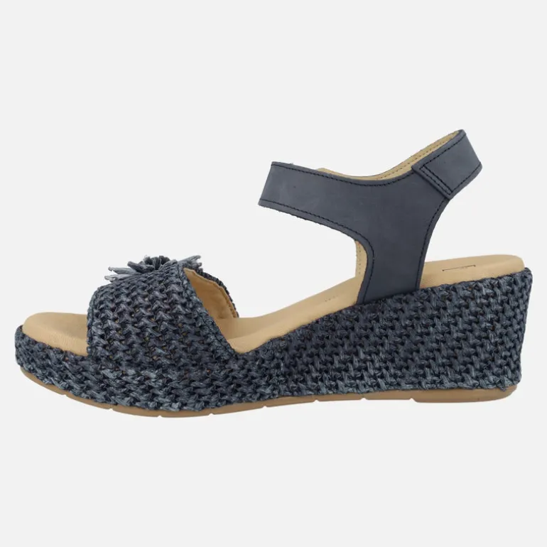 Sandalias de rafia con adorno de flor y cierre de velcro
