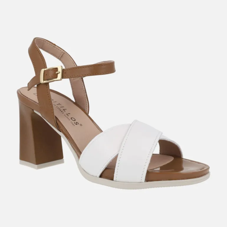 Sandalias de tacón alto en combinado blanco y cuero