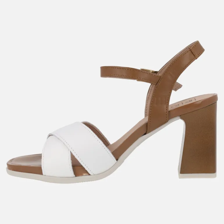 Sandalias de tacón alto en combinado blanco y cuero