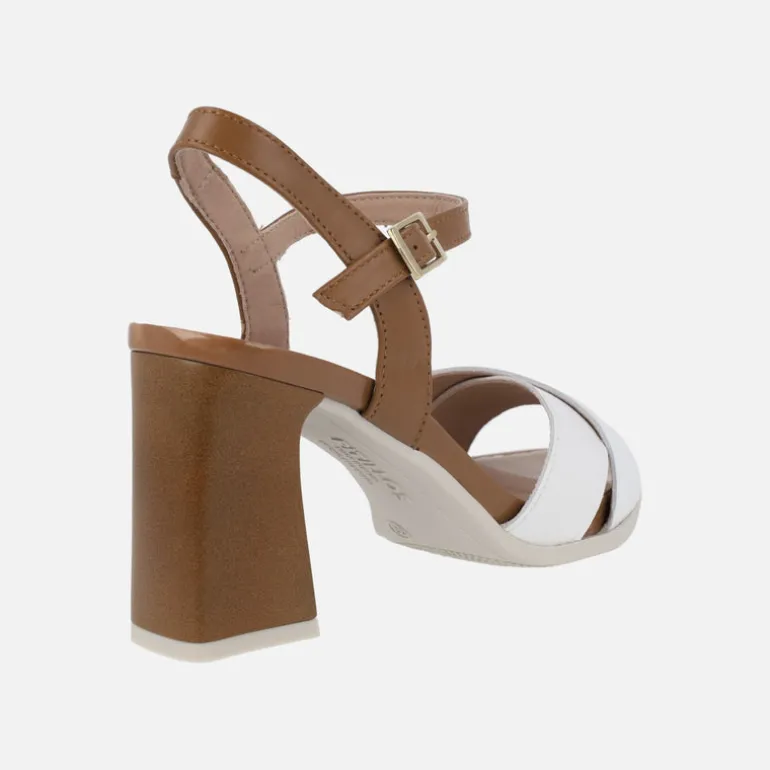 Sandalias de tacón alto en combinado blanco y cuero