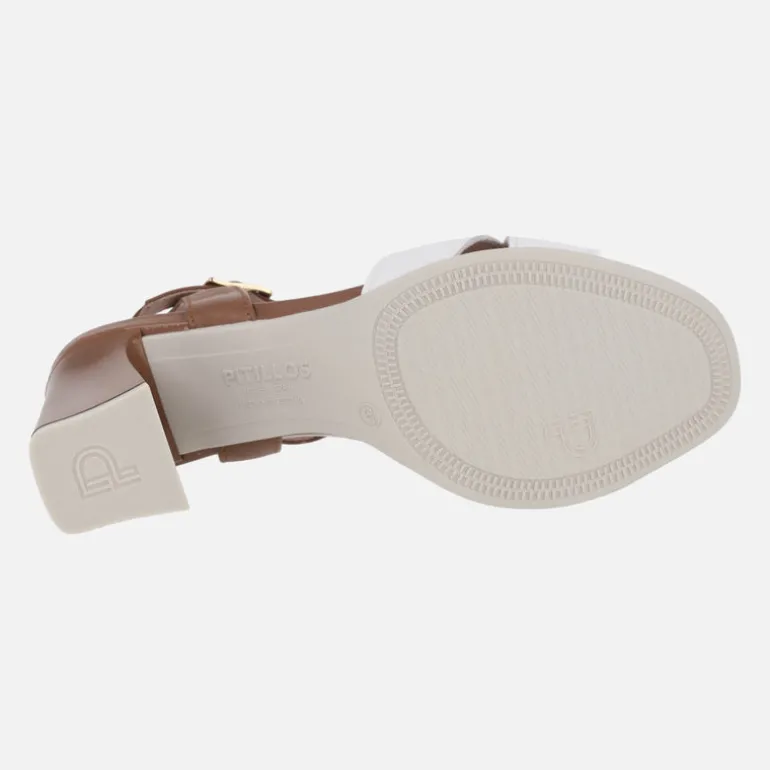 Sandalias de tacón alto en combinado blanco y cuero