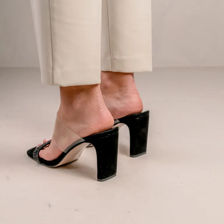 Sandalias de tacón Bet con tira de strass y banda de vinilo