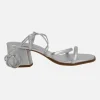 SANDALIAS DE TACÓN GRECIA EN PIEL METALIZADA CON TIRAS Y CINTAS