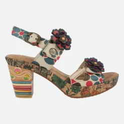 Sandalias de tacón Nellao 15 Beige con motivos florales y velcros