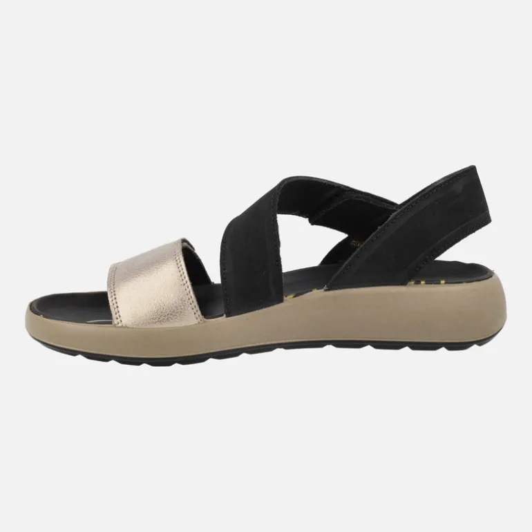 Sandalias de tiras con cierre de velcro en combinado negro y oro