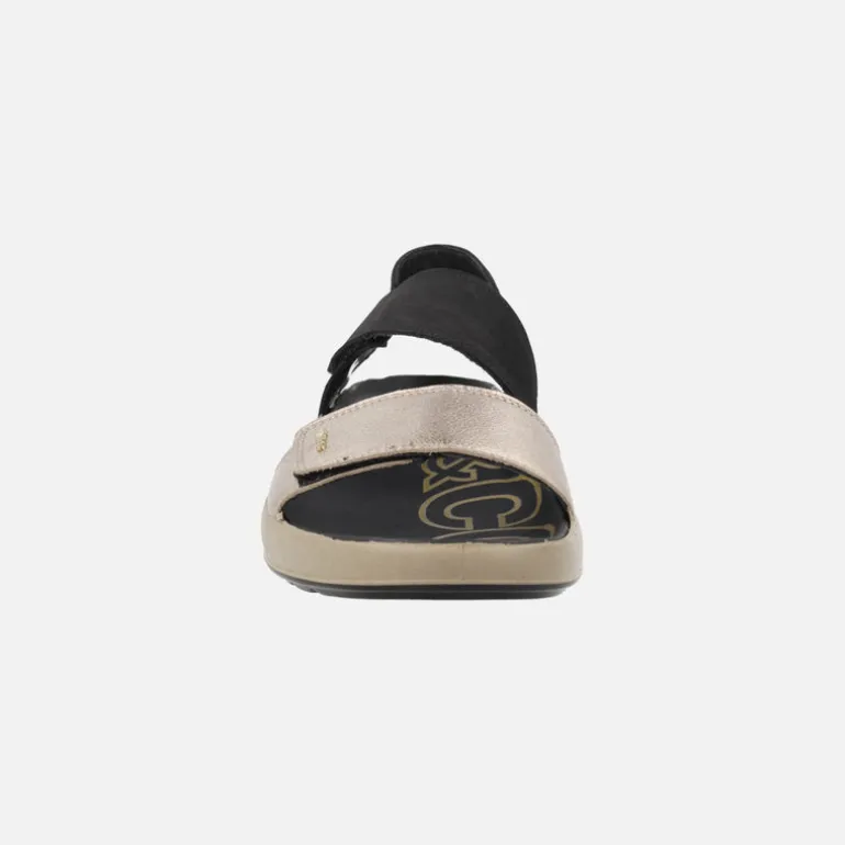 Sandalias de tiras con cierre de velcro en combinado negro y oro