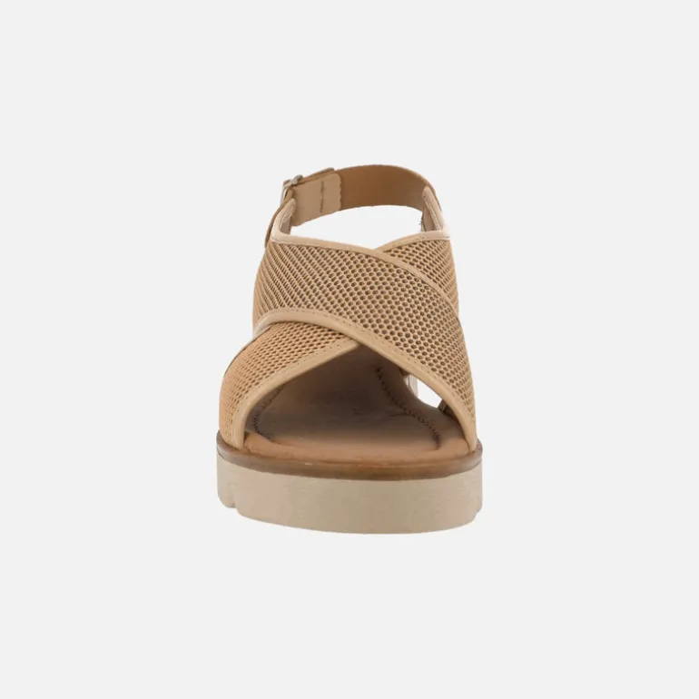 Sandalias de tiras cruzadas en piel y tejido rejilla