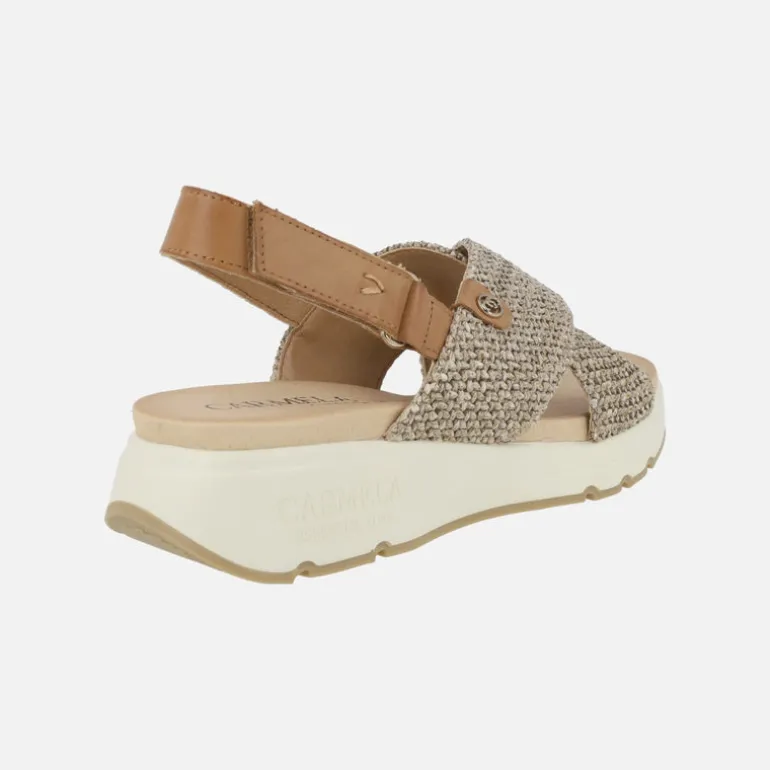 Sandalias de tiras cruzadas efecto rafia con cierre de velcro