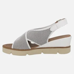 Sandalias de tiras cruzadas en piel y tejido rejilla
