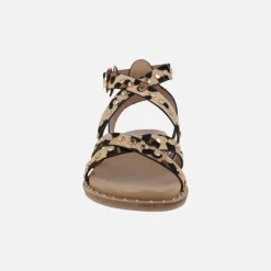 Sandalias de tiras en animal print leopardo con remaches dorados