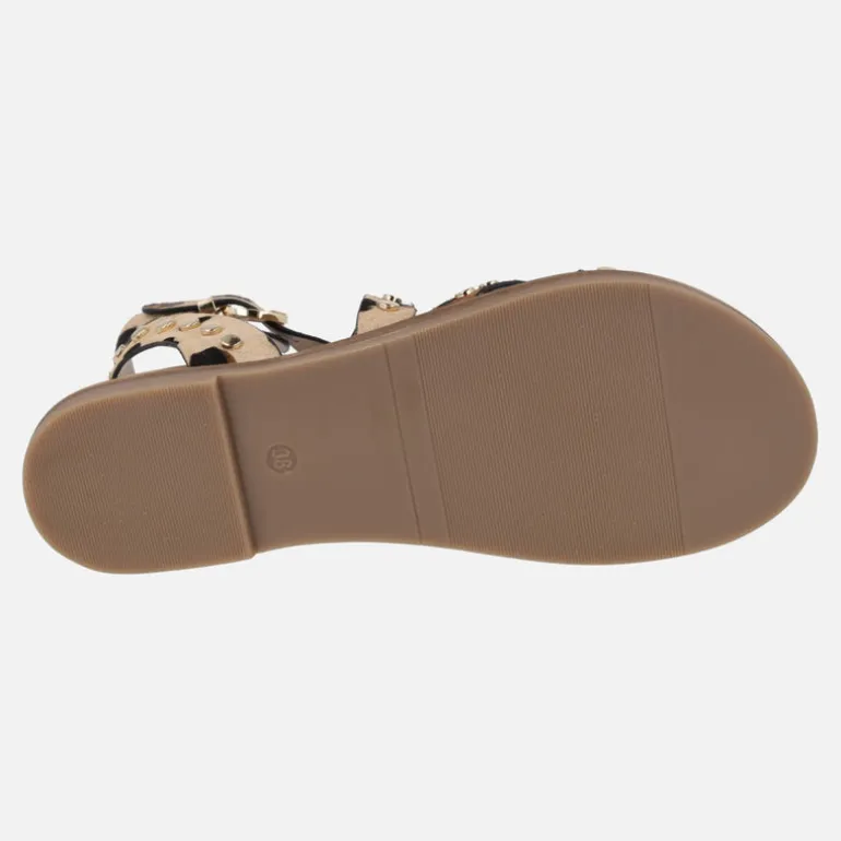 Sandalias de tiras en animal print leopardo con remaches dorados