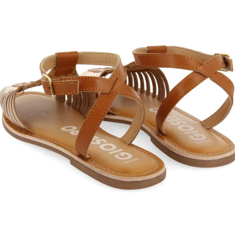Sandalias de tiras en cuero y oro Claraval