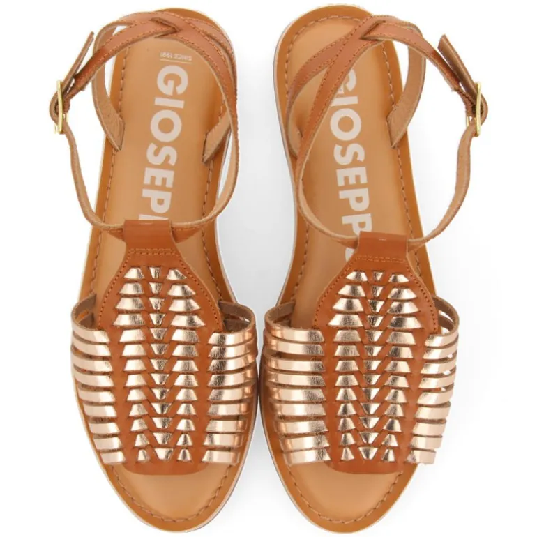 Sandalias de tiras en cuero y oro Claraval