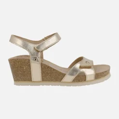 Sandalias en piel dorada con cuña y cierre de velcro Julia Shine