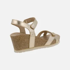 Sandalias en piel dorada con cuña y cierre de velcro Julia Shine