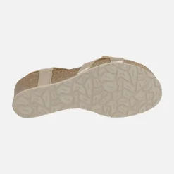 Sandalias en piel dorada con cuña y cierre de velcro Julia Shine