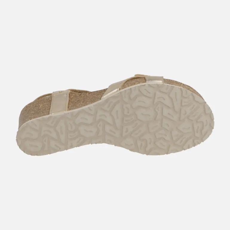Sandalias en piel dorada con cuña y cierre de velcro Julia Shine