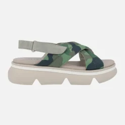 Sandalias Jena verdes en tejido camuflaje con piso volúmen