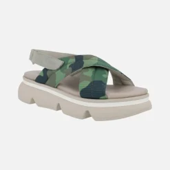 Sandalias Jena verdes en tejido camuflaje con piso volúmen