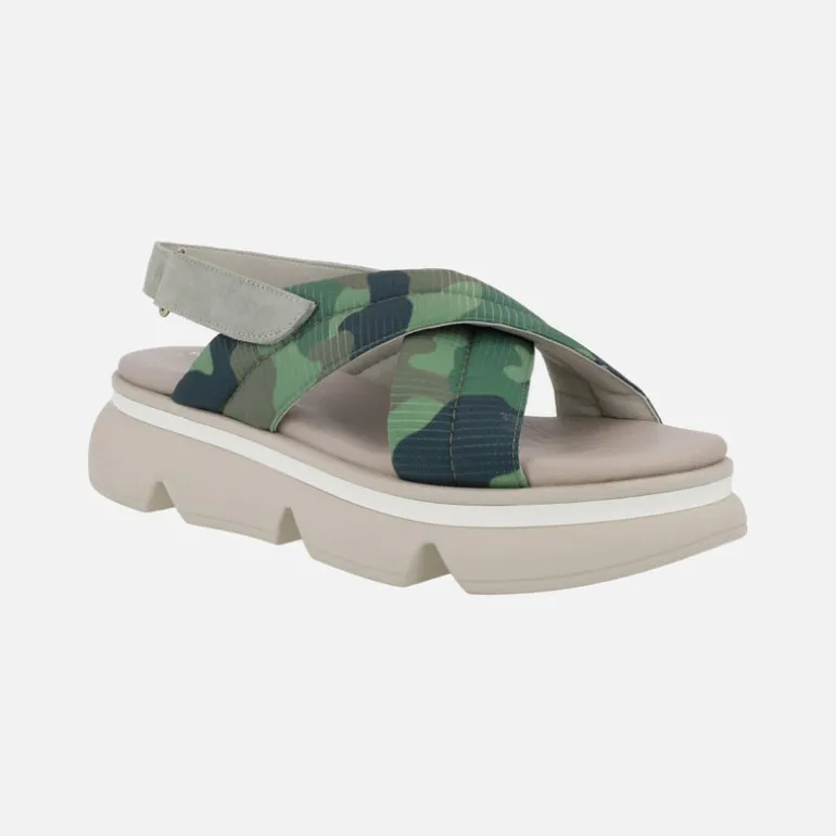 Sandalias Jena verdes en tejido camuflaje con piso volúmen