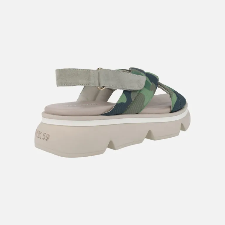 Sandalias Jena verdes en tejido camuflaje con piso volúmen