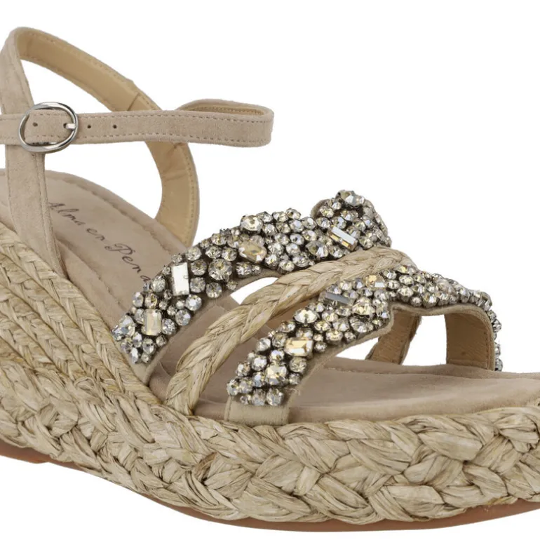 Sandalias joya de rafia con pedrería