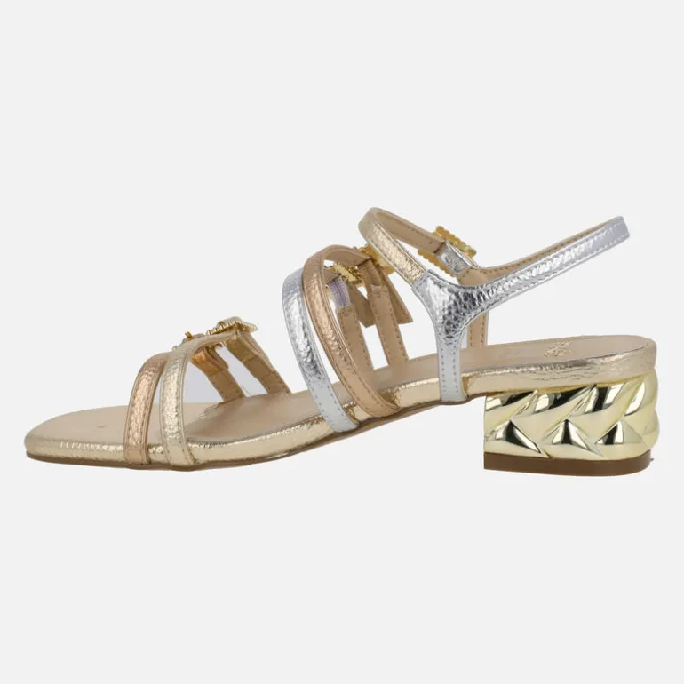 Sandalias joya Katy con tiras multicolor y tacón metálico