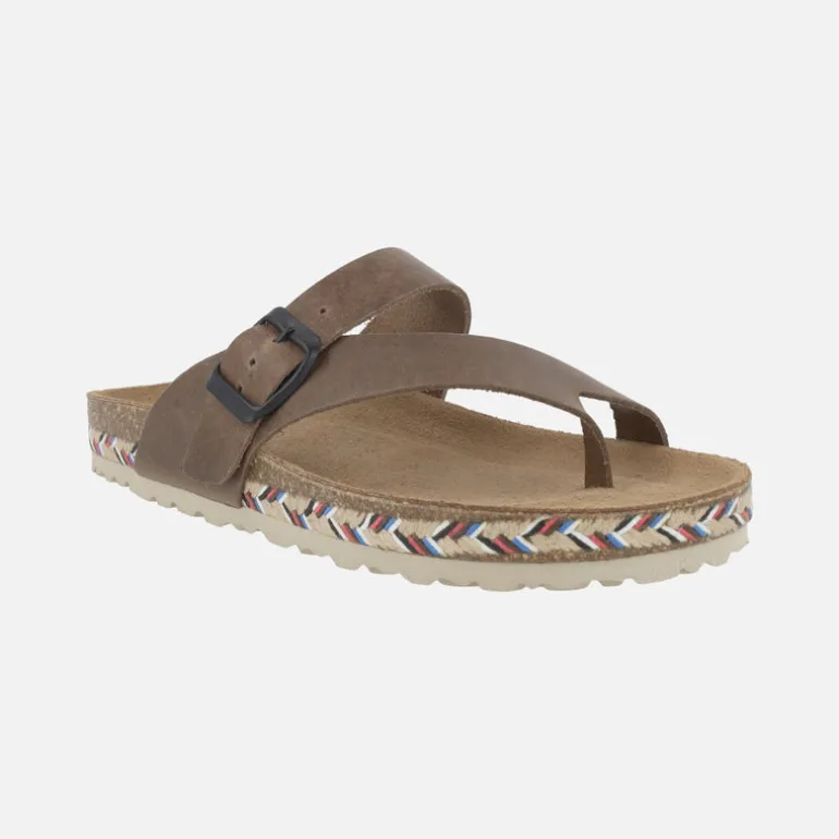Sandalias marrones de piel para dedo con hebilla ajustable