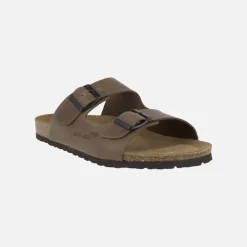 Sandalias marrones de piel estilo bio con dos hebillas para hombre