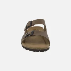 Sandalias marrones de piel estilo bio con dos hebillas para hombre