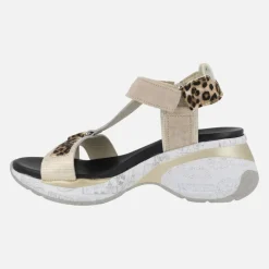 Sandalias multi material con detalles en leopardo y cierre de velcro