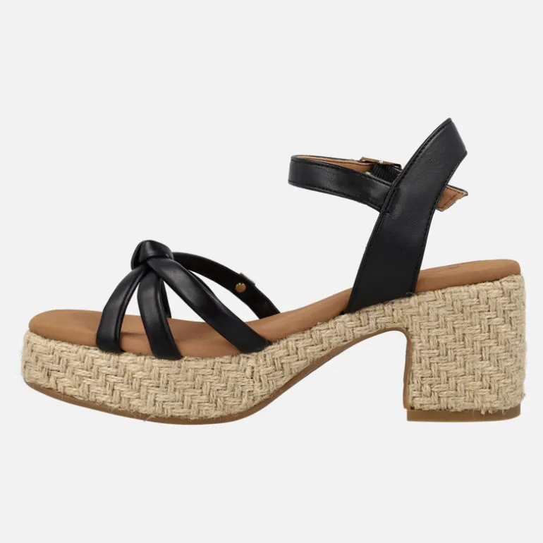 Sandalias negras con tacón y plataforma de yute Tyrol Manchester