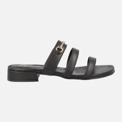 Sandalias negras con triple tira y adorno metálico Amalfi